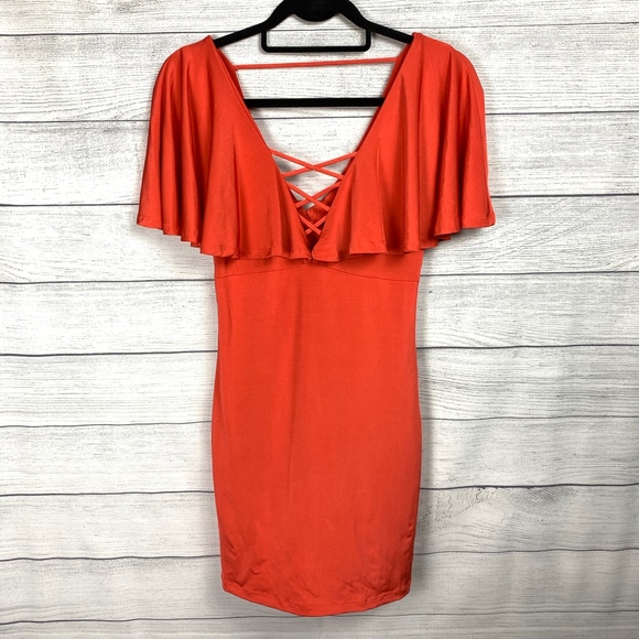 Forever 21 Reddish Orange Criss Cross V Neck Dress - Picture 4 of 5